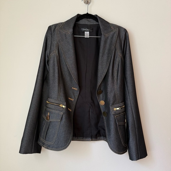 Y2K Cache Contour Collection Dark Gray Tailored Blazer Jacket & Pants Suit Sz 6 - Picture 3 of 16